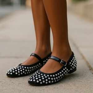 Lemonade Mesh Fabric Studded Mary Jane Flats  Size 8 goth whimsigoth festival